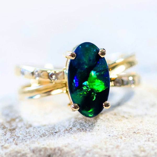 serenity gold australian black opal ring